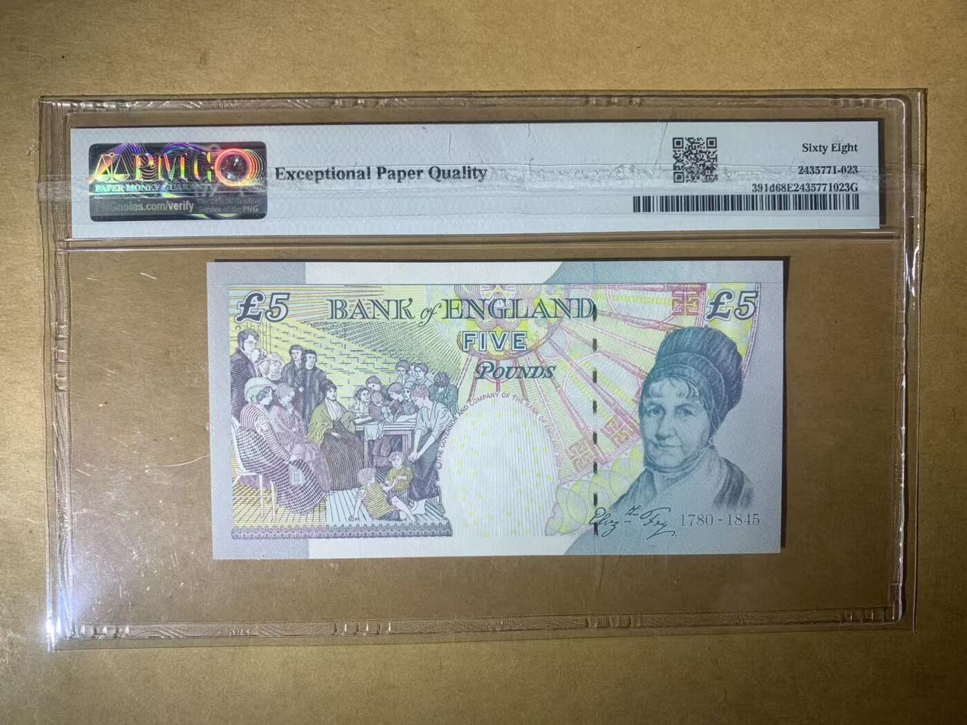 【礼羽收藏】🌏世界钱币拍卖第130期 【LK68 909080】2012年英国E序列再版5镑纸币 女王钞 全程无3457圆圆倒置号 PMG68 高分靓号 值得收藏
