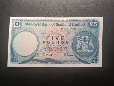 2026一月第四期，总214期 - 苏格兰皇家银行1974年5镑UNC，银行徽章和库尔赞城堡，少见早期品种