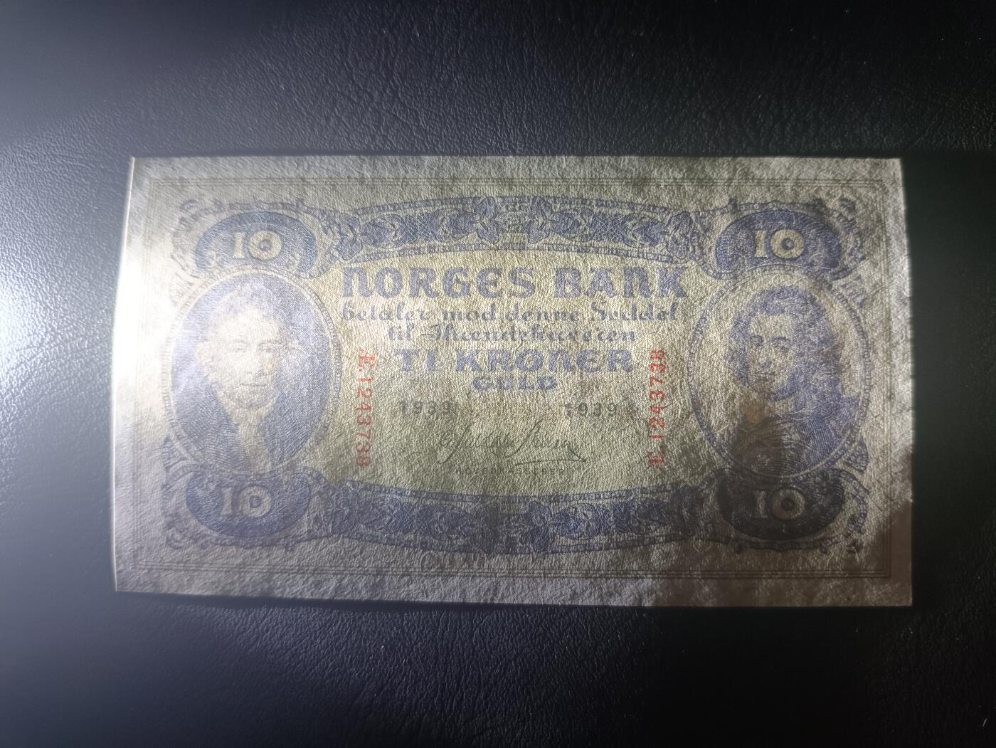 2026一月第四期，总214期 挪威1939年10克朗AUNC，二战期间发行序列