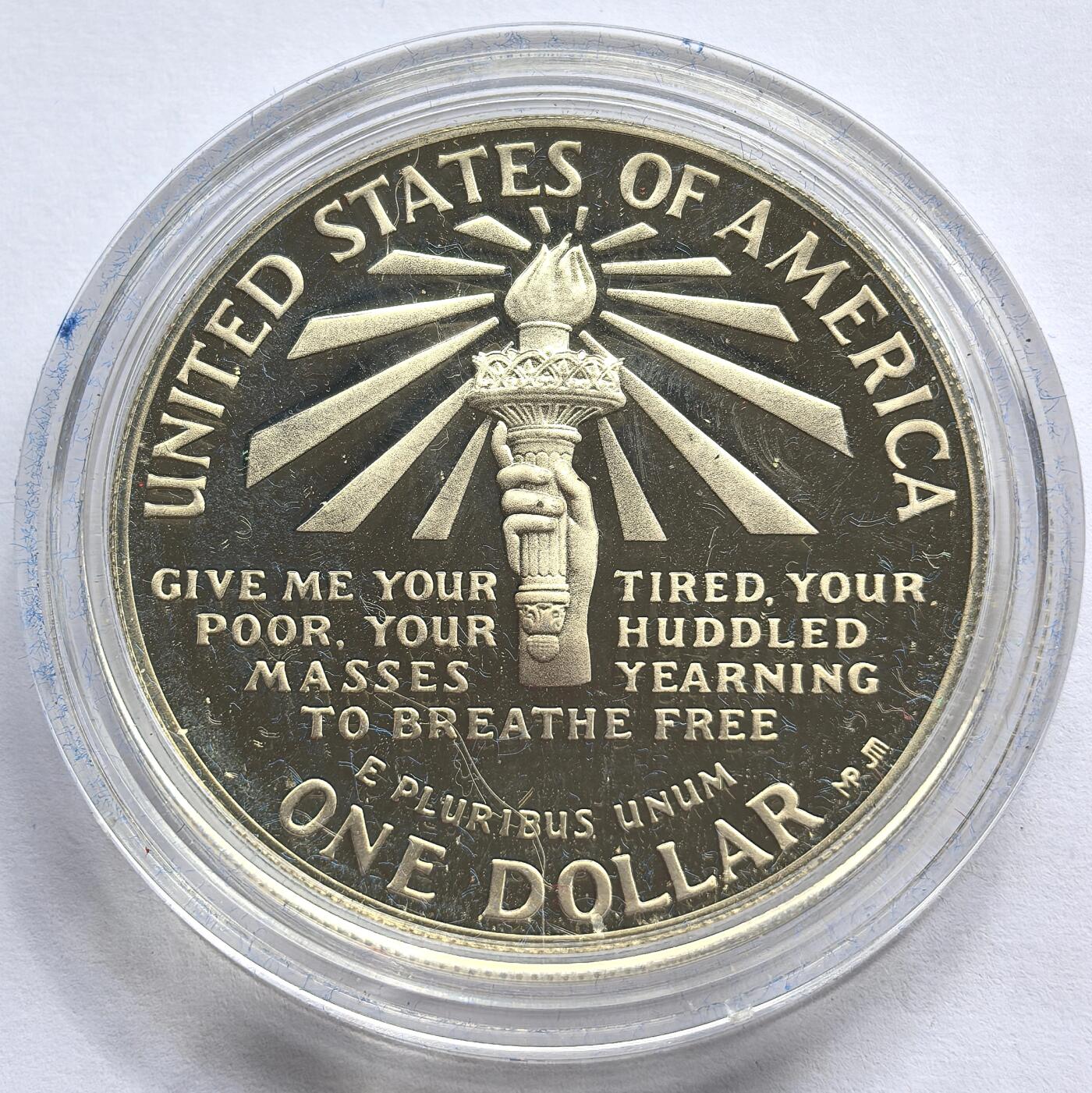 博洋堂世界钱币拍卖第158期（全场包邮） 1986年美国5美元和1美元精制金银套（缺金币） 自由女神（缺5美元金币，1美元精制银币） 有盒证，不全