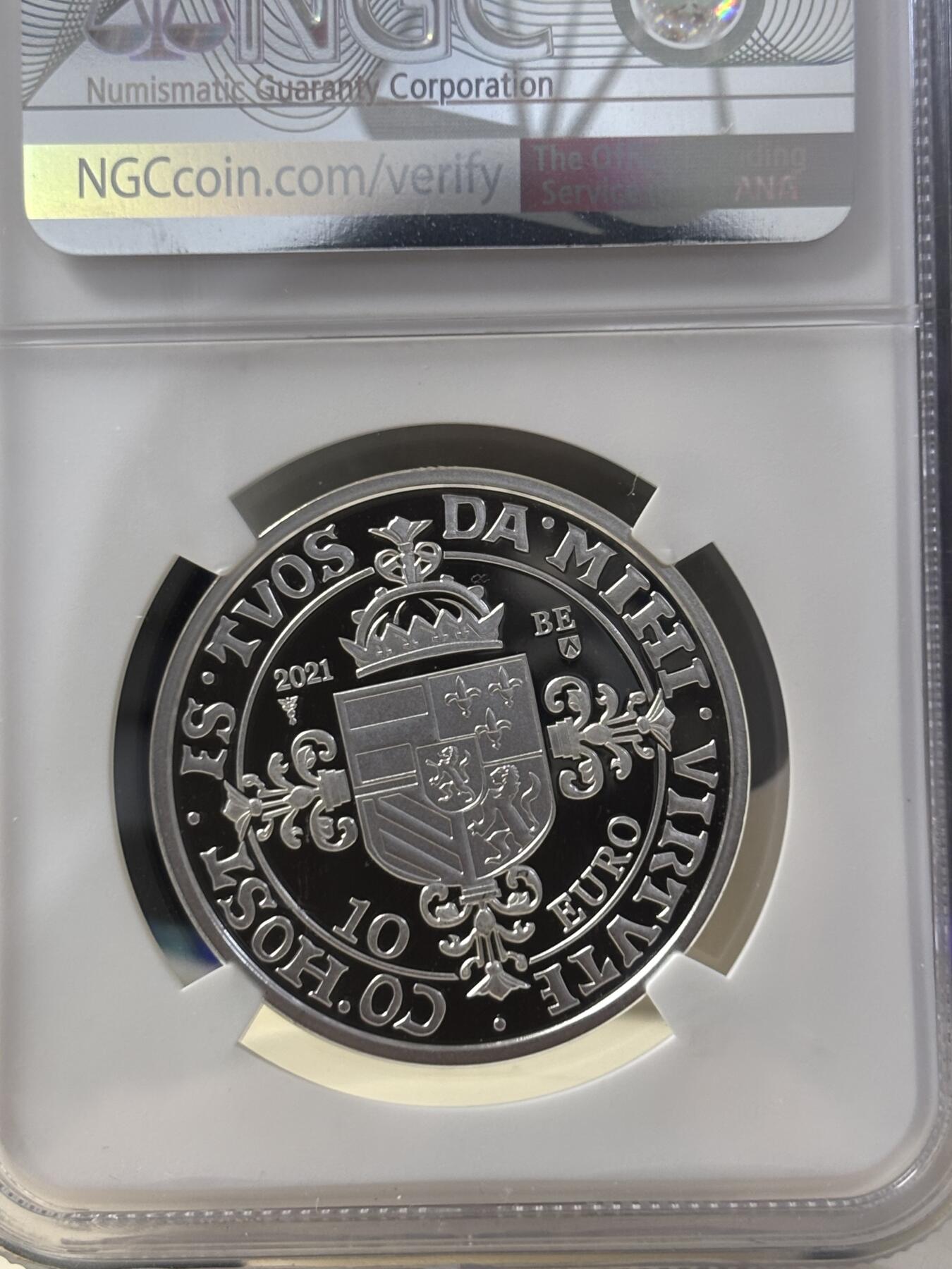 第189期拍卖 比利时2021年卡尔斯古尔登500周年精制纪念银币NGC-PF70无盒无证书，925银，18.75克，发行5000枚