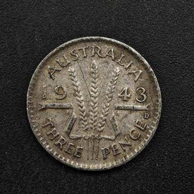 【淘币小摊】实时拍第八百五十三拍   散币银币场   满百包邮可预留二周 每周一统一发货   - 澳大利亚1943年乔治六世3便士银币