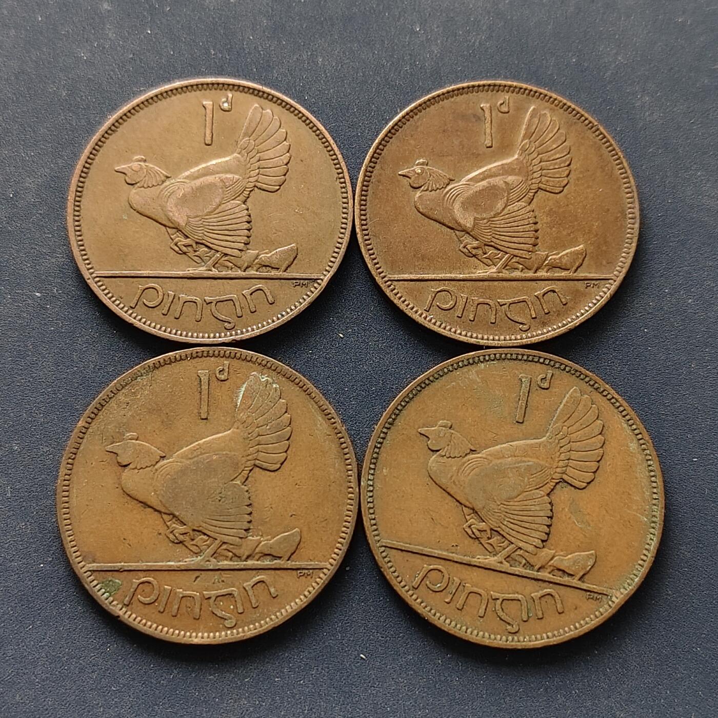 【全场包邮】纯粹捡漏拍496场-持续更新中 爱尔兰自由邦各年份母鸡1便士铜币4枚一组