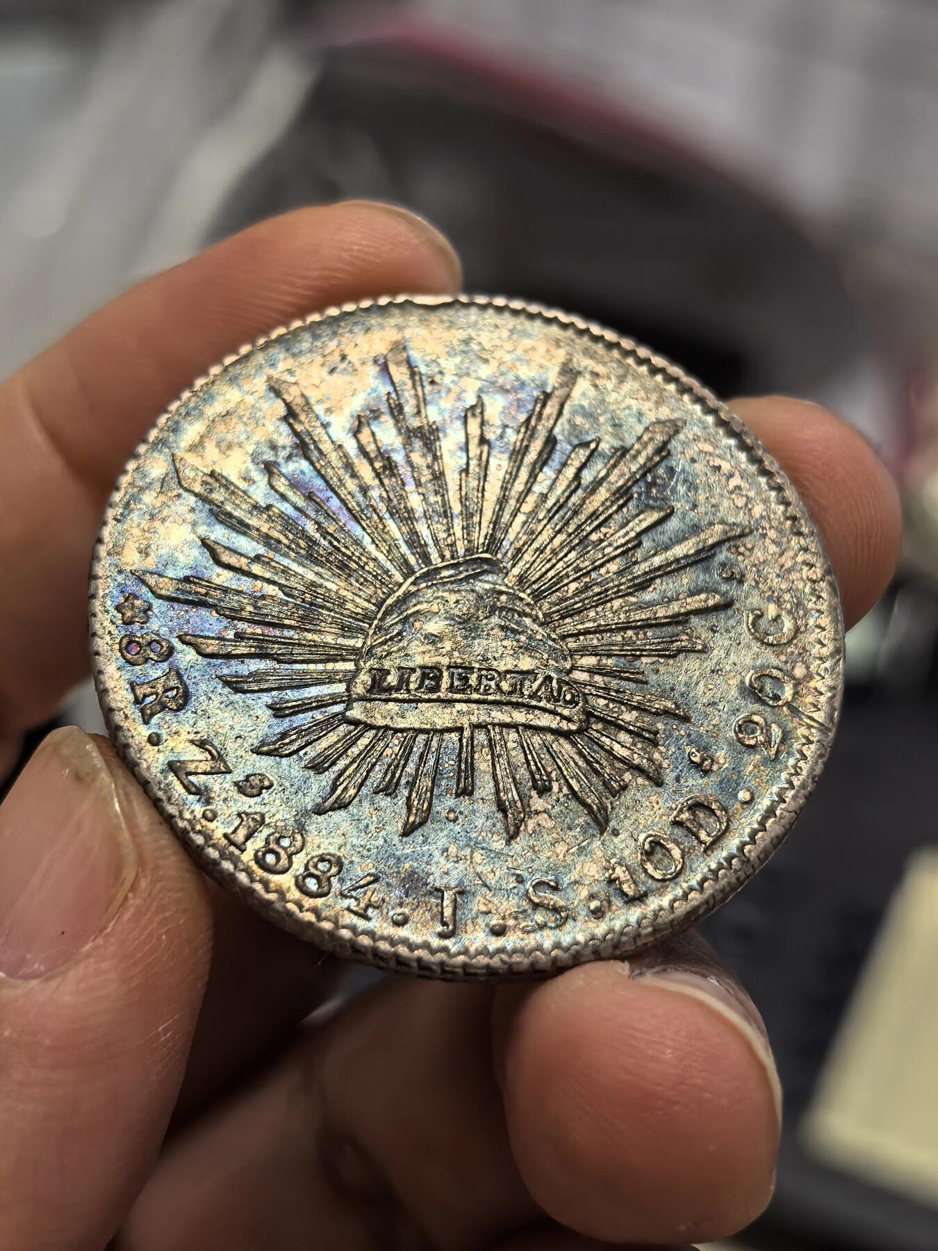 博洋堂世界钱币拍卖第158期（全场包邮） 墨西哥1884年ZS JS花边鹰洋 深幽克莱因蓝包浆 花枝好无戳