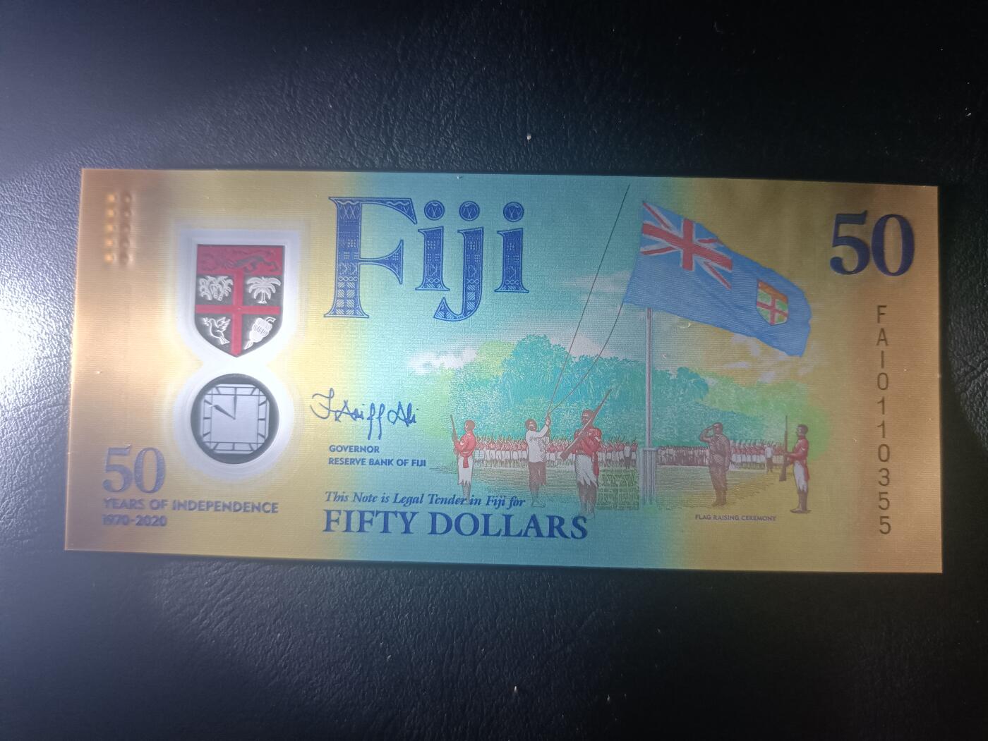 2026一月第四期，总214期 斐济2020年独立五十周年50元纪念钞UNC无47，升旗和原住民儿童