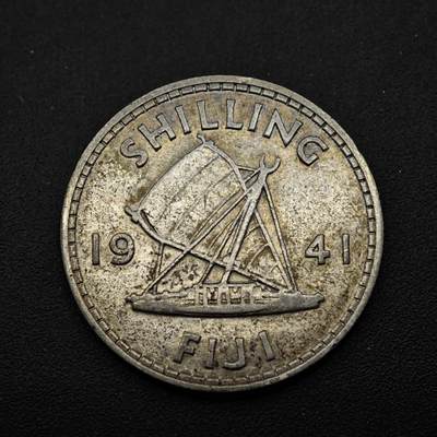 【淘币小摊】实时拍第八百五十三拍   散币银币场   满百包邮可预留二周 每周一统一发货   - 斐济1941年乔治六世一先令银币