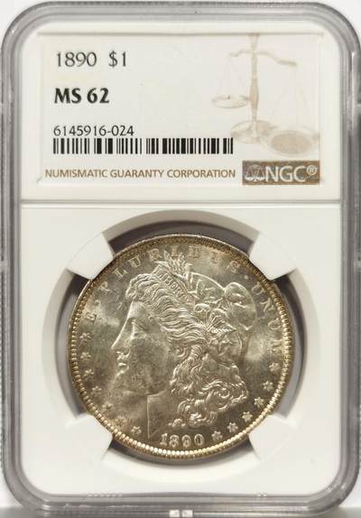 博洋堂世界钱币拍卖第158期（全场包邮） - NGC MS62 美国1890年摩根银币 少见年份淡黄油包浆