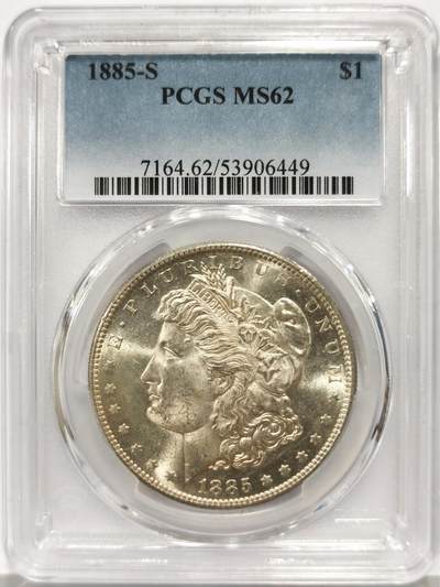 博洋堂世界钱币拍卖第158期（全场包邮） - PCGS MS62 美国1885 S 摩根 麦稀奇首见 高分稀有品种 霜感十足 对于此年分难得一见的品相 收藏级 PCGS指导价3246