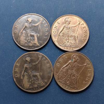 【全场包邮】纯粹捡漏拍496场-持续更新中 - 英国各年份乔治五世1便士铜币4枚一组