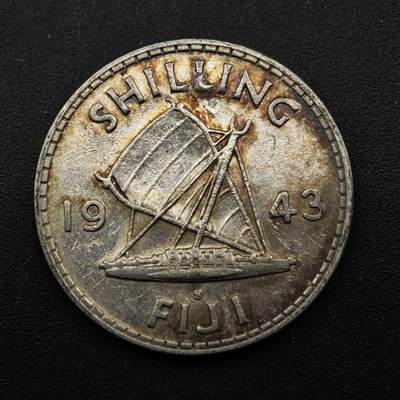 【淘币小摊】实时拍第八百五十三拍   散币银币场   满百包邮可预留二周 每周一统一发货   - 斐济1943年乔治六世一先令银币