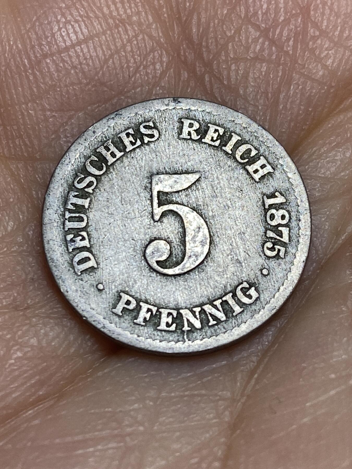 2026年第十三场(总第一百八十二场）外国好品散币场(免佣金) 稀少早期年份–德意志帝国1875年5芬尼(威廉一世时期，G标卡尔斯鲁厄造)