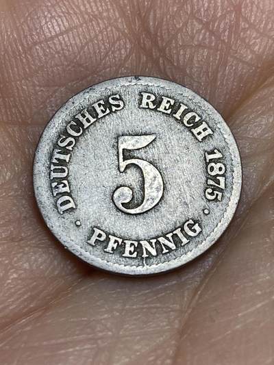 2026年第十三场(总第一百八十二场）外国好品散币场(免佣金) - 稀少早期年份–德意志帝国1875年5芬尼(威廉一世时期，G标卡尔斯鲁厄造)