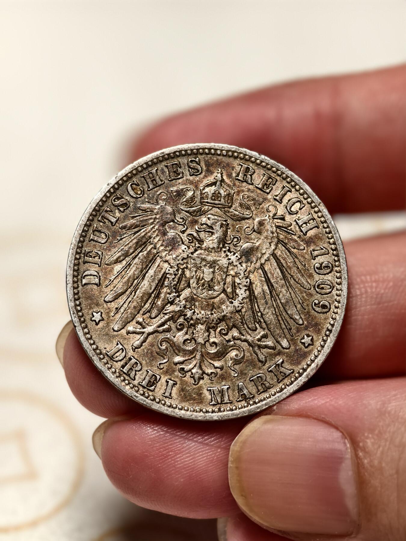 抚柳草堂-第十期章牌钱币  奖章勋章限时免佣 满百包邮 放漏专场 1909德国巴伐利亚奥托3马克银币 重16.6g 老包浆味道很好