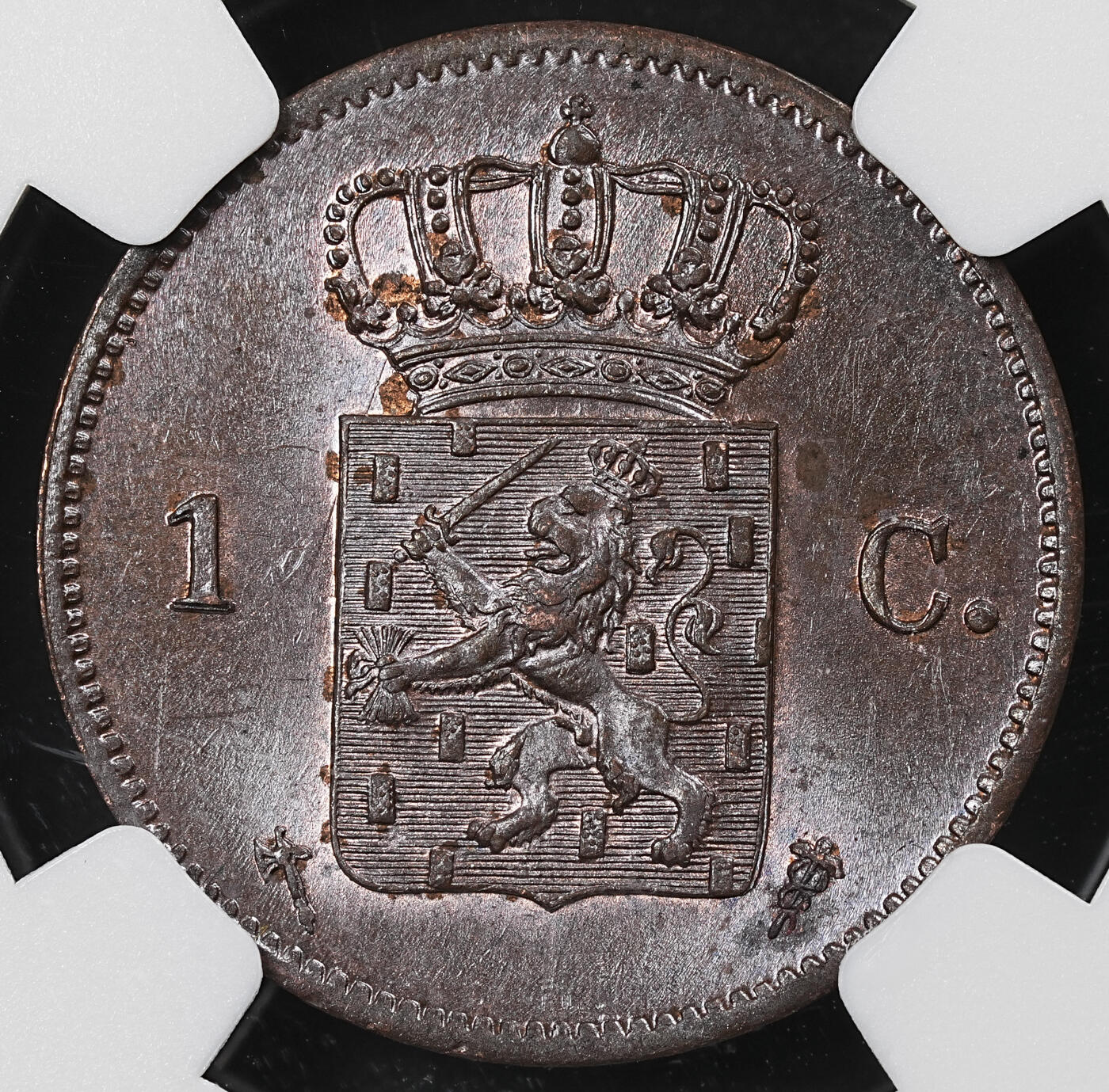 修遠堂世界钱币第102期 NGC MS62BN 1876年荷兰1分铜币