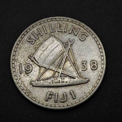 【淘币小摊】实时拍第八百五十三拍   散币银币场   满百包邮可预留二周 每周一统一发货   - 斐济1938年乔治六世一先令银币