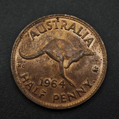【淘币小摊】实时拍第八百五十三拍   散币银币场   满百包邮可预留二周 每周一统一发货   - 澳大利亚1964年伊丽莎白二世半便士铜币