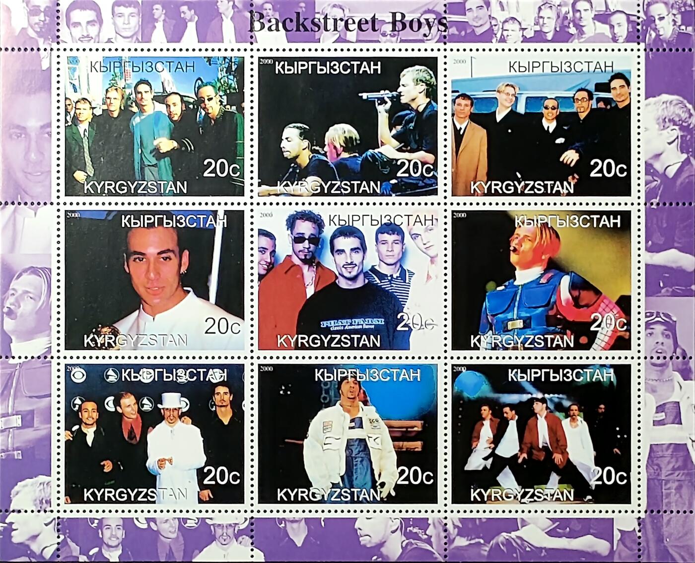↓君缘收藏720期☞钱币邮品↓无佣金、可寄存、满30元包邮  吉尔吉斯斯坦邮票，2000年乐队后街男孩邮票小全张