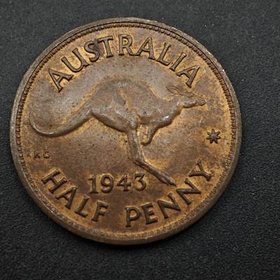 【淘币小摊】实时拍第八百五十三拍   散币银币场   满百包邮可预留二周 每周一统一发货   - 澳大利亚1943年乔治六世半便士铜币