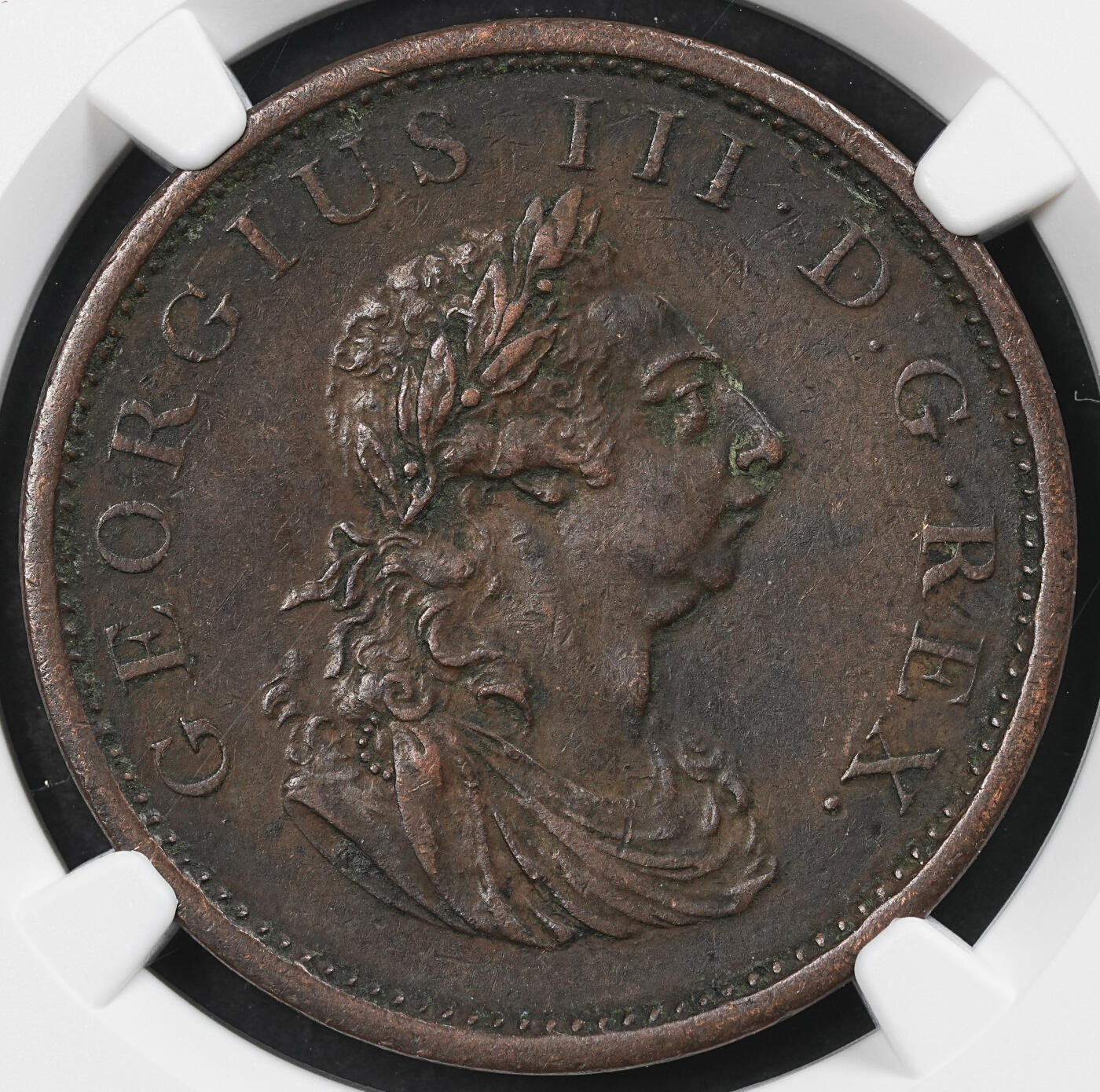 修遠堂世界钱币第102期 NGC XFD 1805年爱尔兰1便士大铜币，经典竖琴图案