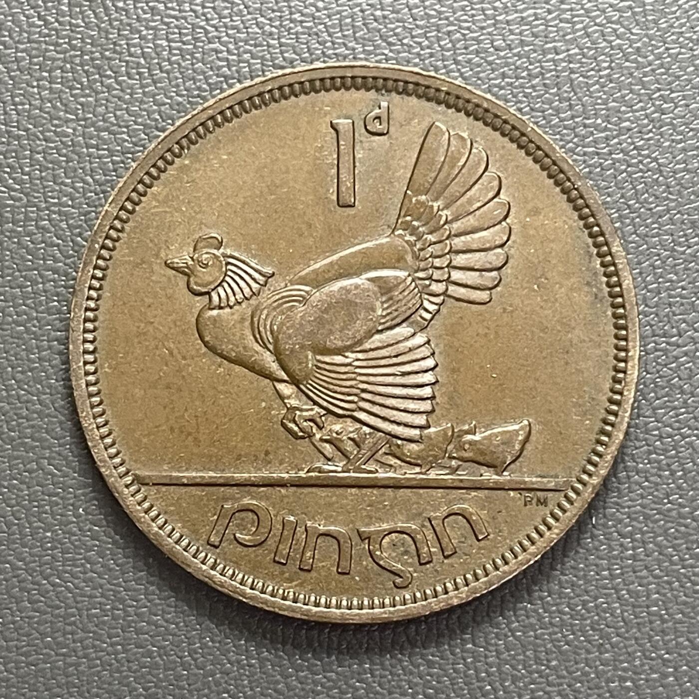 回流0125 爱尔兰1948年1便士大铜币 母鸡和鸡雏 直径31mm