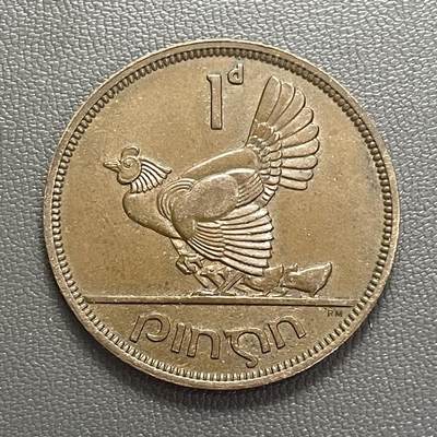 回流0125 - 爱尔兰1948年1便士大铜币 母鸡和鸡雏 直径31mm