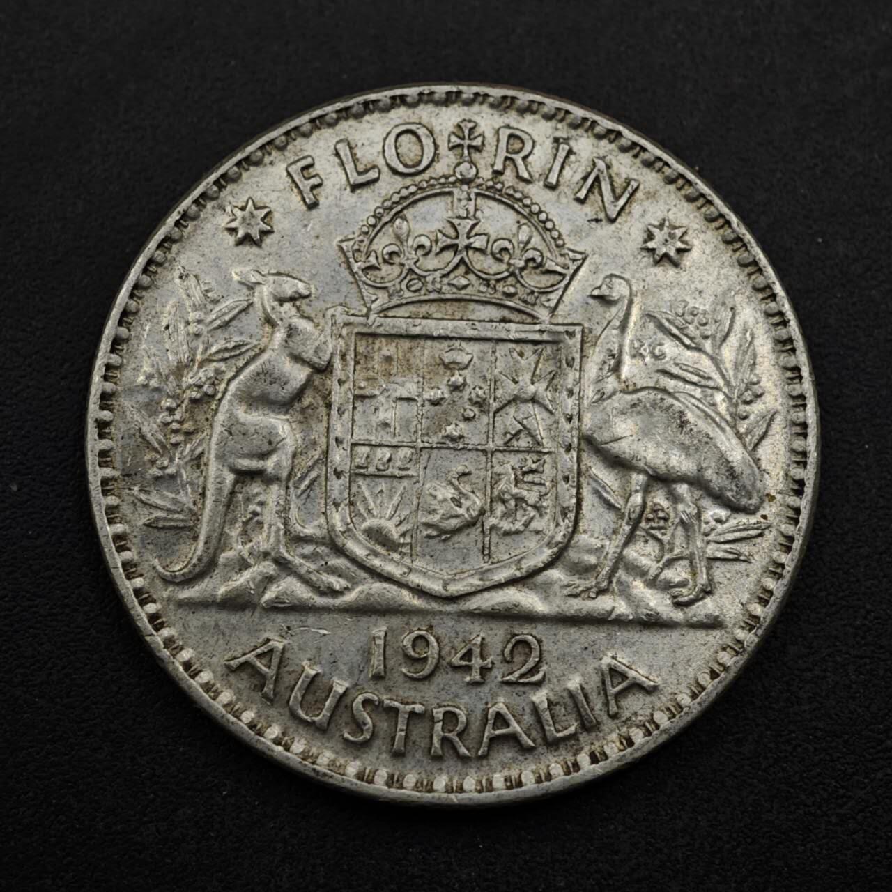 【淘币小摊】实时拍第八百五十三拍   散币银币场   满百包邮可预留二周 每周一统一发货   澳大利亚1942年乔治六世弗洛林银币