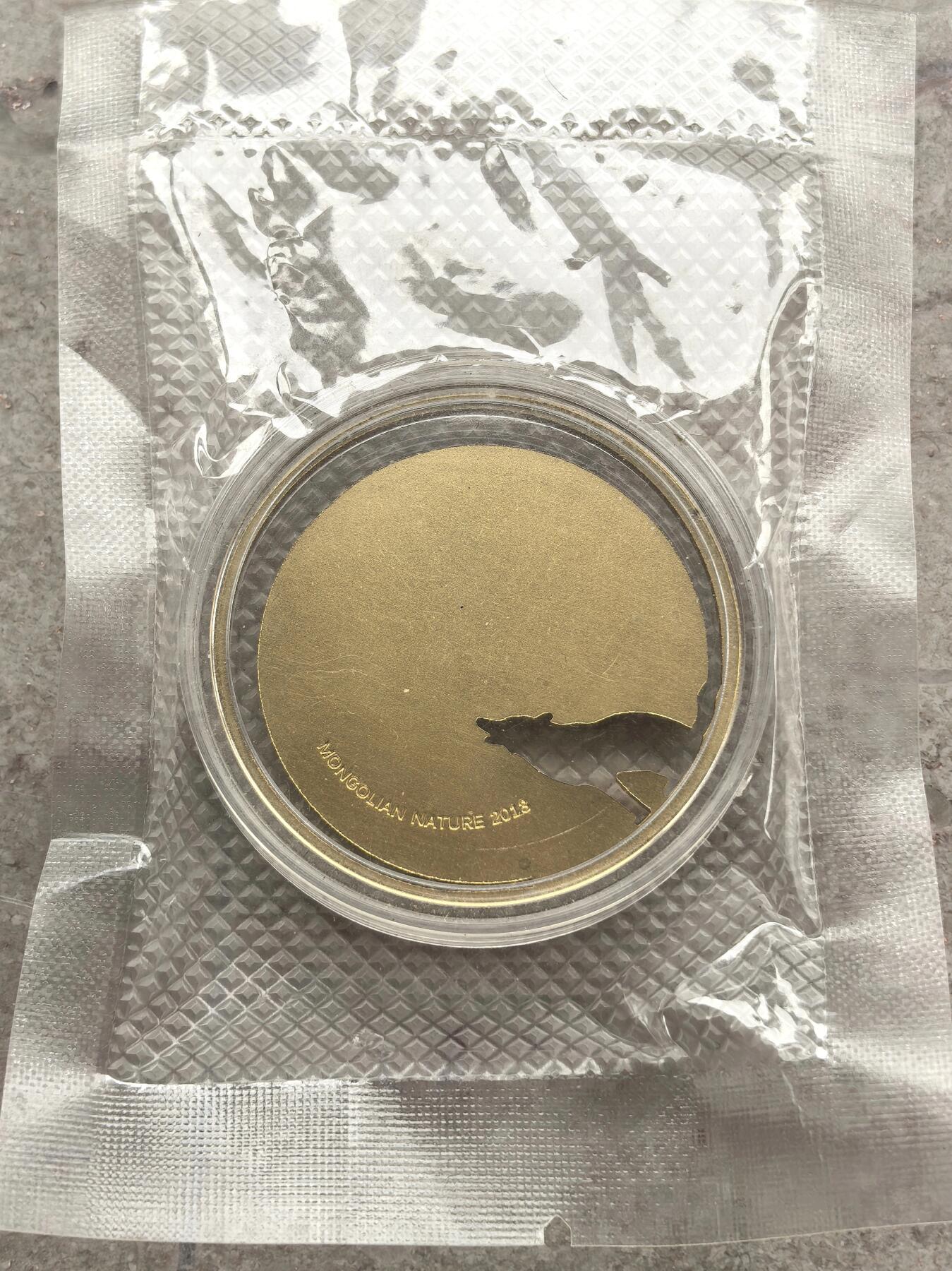 博洋堂世界钱币拍卖第158期（全场包邮） 2013年蒙古500图格里克镀金银币 最具创新硬币奖 蒙古自然系列-蒙古狼 14.175克925银 发行量：2500