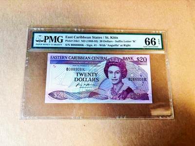 【Blue Auction】世界纸币精拍第778期——18级TOP拍卖/信誉/品质/专业/高效💫 - 【倒置号】东加勒比 1988-93年20元 女王 小彩背 PMG66EPQ
