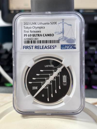 第189期拍卖 - 立陶宛2021年东京奥运精制纪念银币NGC-PF69首无原盒证书，28.28克，925银，发行2500枚