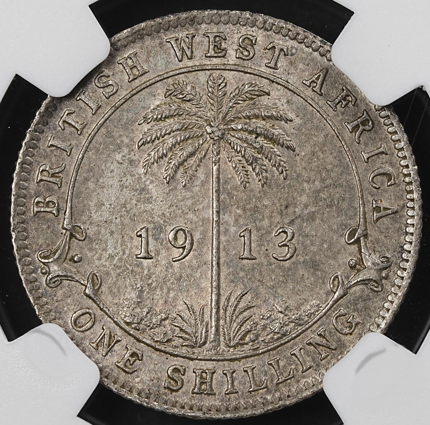 修遠堂世界钱币第102期 NGC AU58 1913年英属西非1先令银币 11.31g，925银