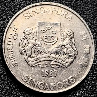 泉币菌-第173场- 精品福利场 - 1987 高币值 新加坡20分 绒球花 高盾徽版 直径21.36mm