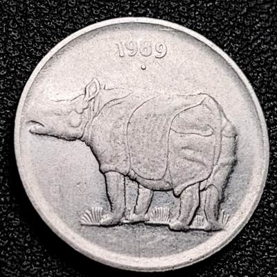 泉币菌-第173场- 精品福利场 - 犀牛 印度1989年 25派沙动物硬币19毫米 