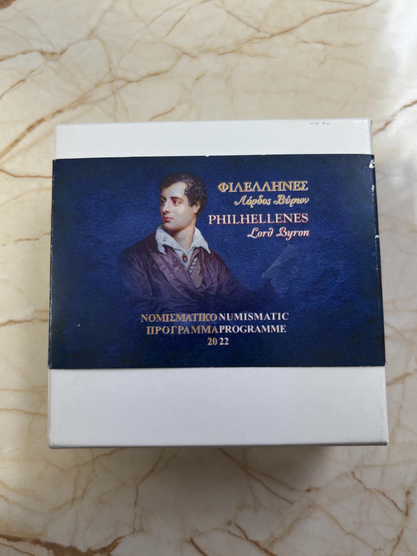 第189期拍卖 希腊2022年希腊之友英国拜伦勋爵1盎司纪念彩银币，925银，34.1克，发行2000枚