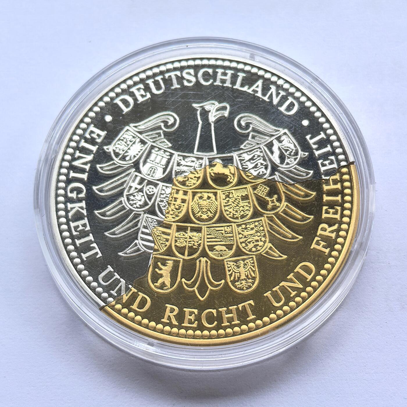 博洋堂世界钱币拍卖第158期（全场包邮） 2007年德国部分镀金精制银纪念章 萨尔兰州并入德国50年 24.7克999银 带证 发行量：2007