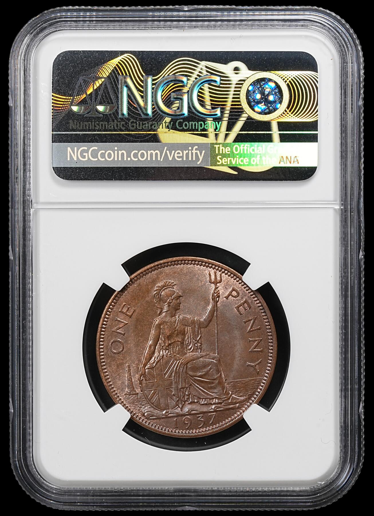 修遠堂世界钱币第102期 NGC MS64BN 1937年英国1便士铜币