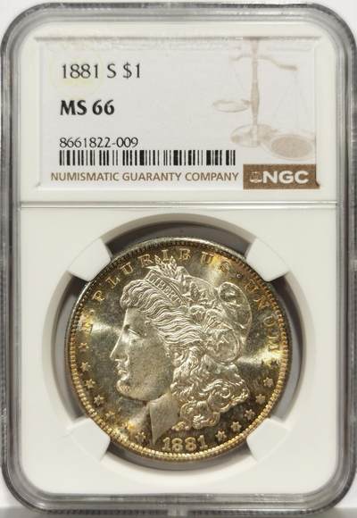 博洋堂世界钱币拍卖第158期（全场包邮） - NGC MS66 美国1881 S 摩根 双面五彩包浆