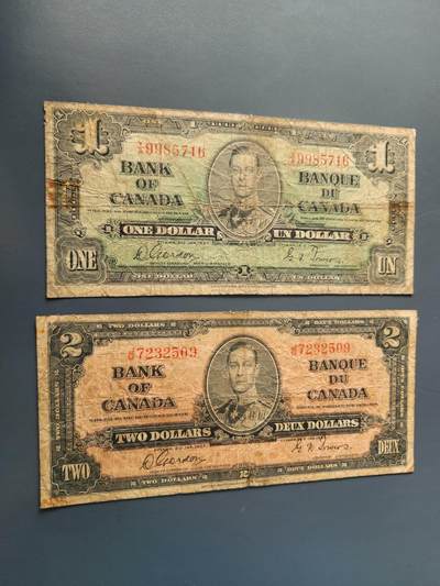 1月22号晚上8点 外国纸币自动截拍第11场 - 加拿大1-2原票旧品 背面踏皮