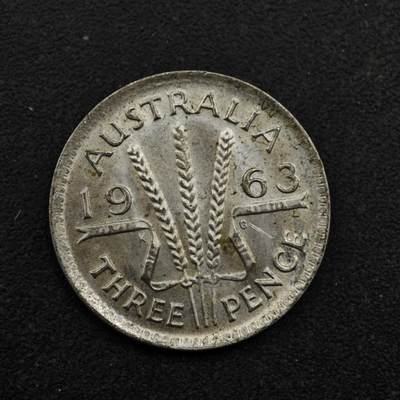 【淘币小摊】实时拍第八百五十三拍   散币银币场   满百包邮可预留二周 每周一统一发货   - 澳大利亚1963年伊丽莎白二世3便士银币