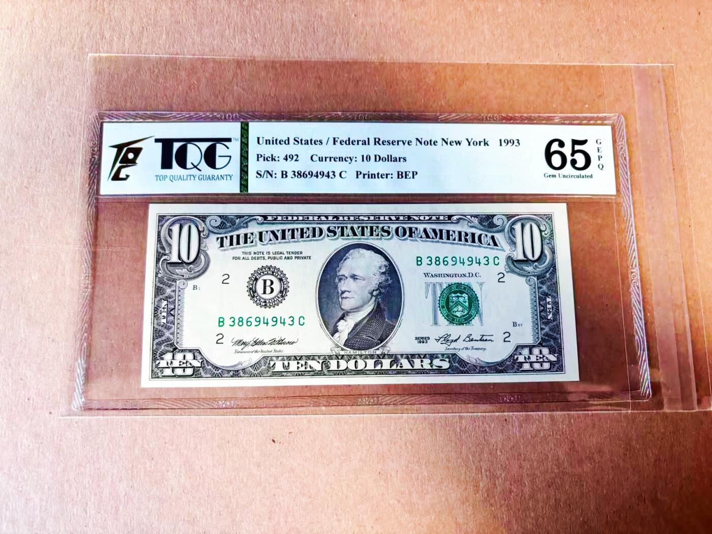 【Blue Auction】世界纸币精拍第778期——18级TOP拍卖/信誉/品质/专业/高效💫 美国 1993年10美金 TQG65EPQ 