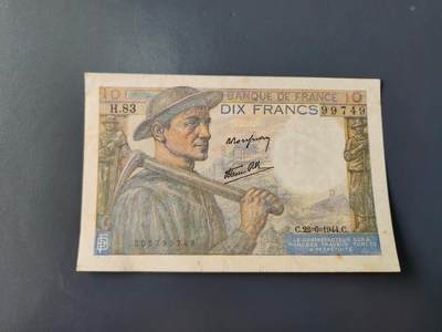 1月22号晚上8点 外国纸币自动截拍第11场 - 10法郎 原票旧品小裂口