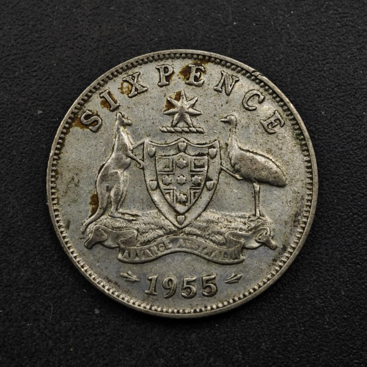 【淘币小摊】实时拍第八百五十三拍   散币银币场   满百包邮可预留二周 每周一统一发货   澳大利亚1955年伊丽莎白二世6便士银币