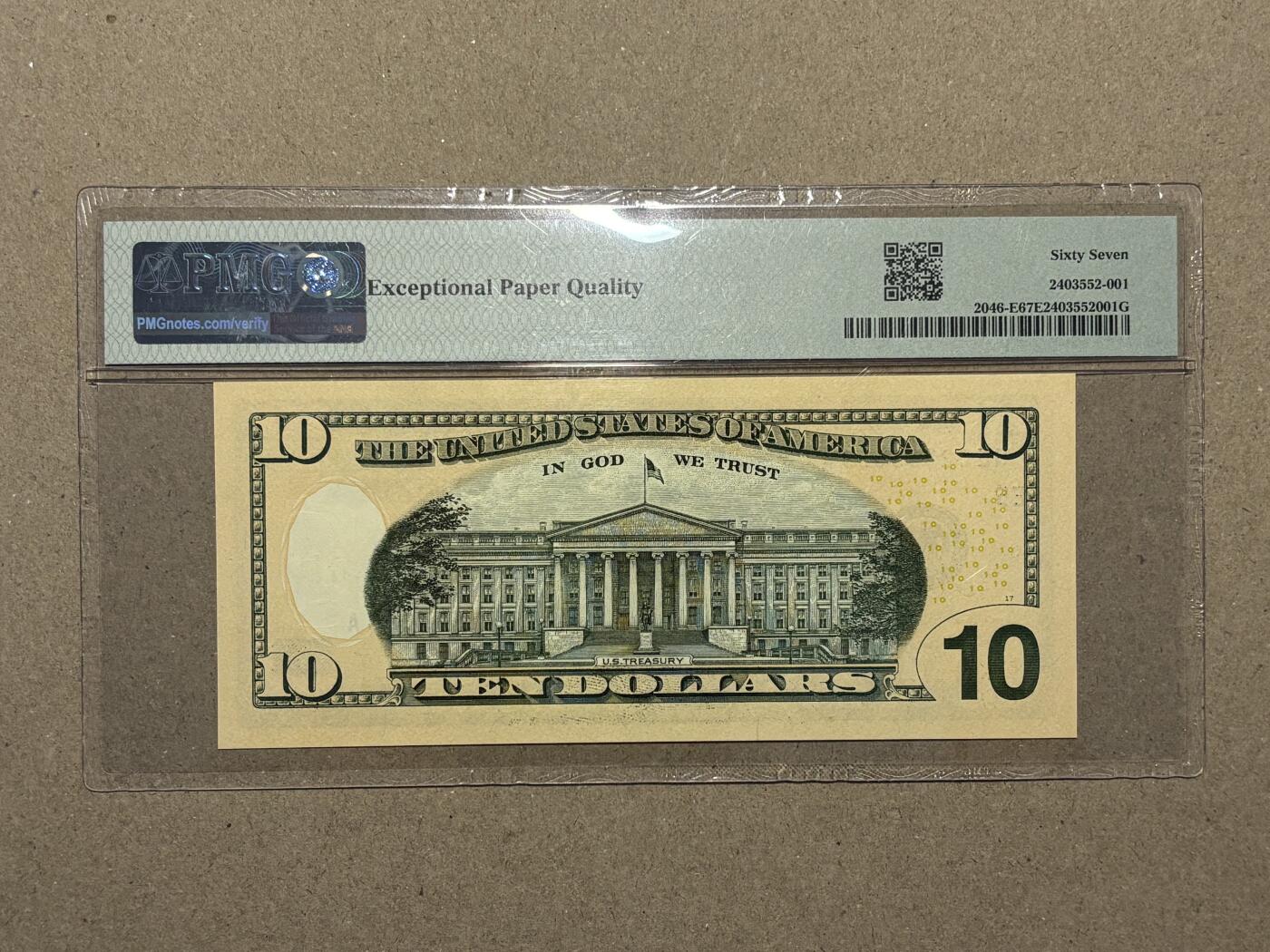 【礼羽收藏】🌏世界钱币拍卖第121期 2021年 彩色版10美元 数三号码 稀少E区首发A冠 PMG67EPQ 冠军分