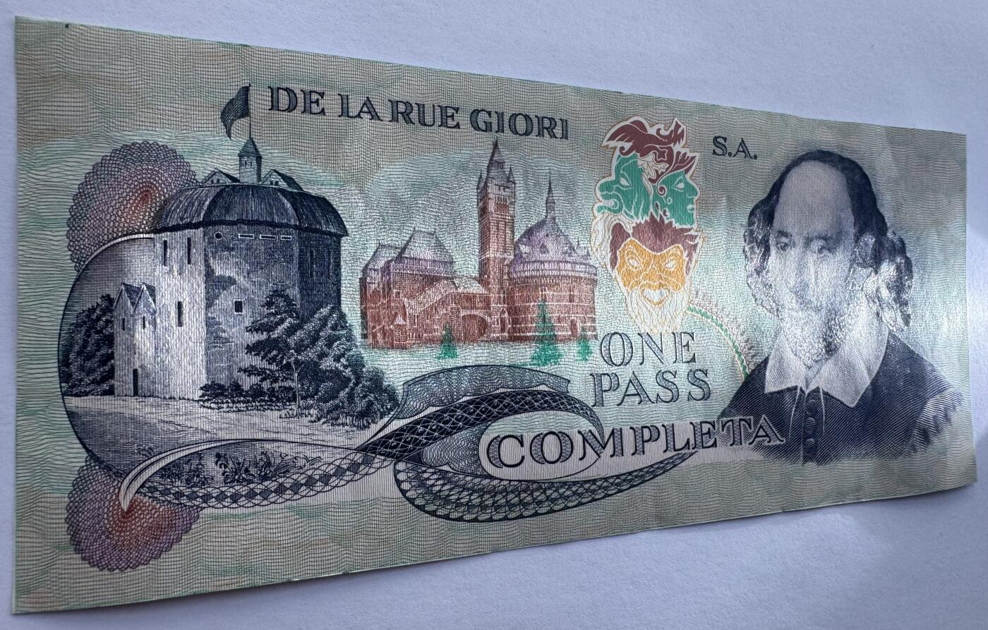 2026第2场（总第229期）：精品测试钞、连体钞综合场 德纳罗Giori 罕见“莎士比亚”1面值双面测试钞UNC