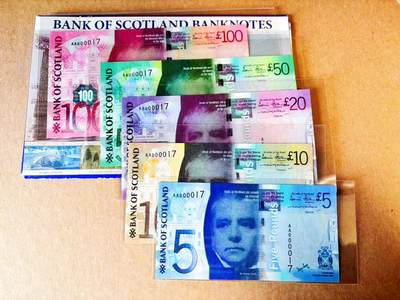 【Blue Auction】世界纸币精拍第778期——18级TOP拍卖/信誉/品质/专业/高效💫 - 【带原装册 一组5张AA冠000017小号全同套罕见 含IBNS获奖钞】苏格兰 2007年5-100镑 设计精美 全新UNC 油墨凹凸感非常好 值得收藏