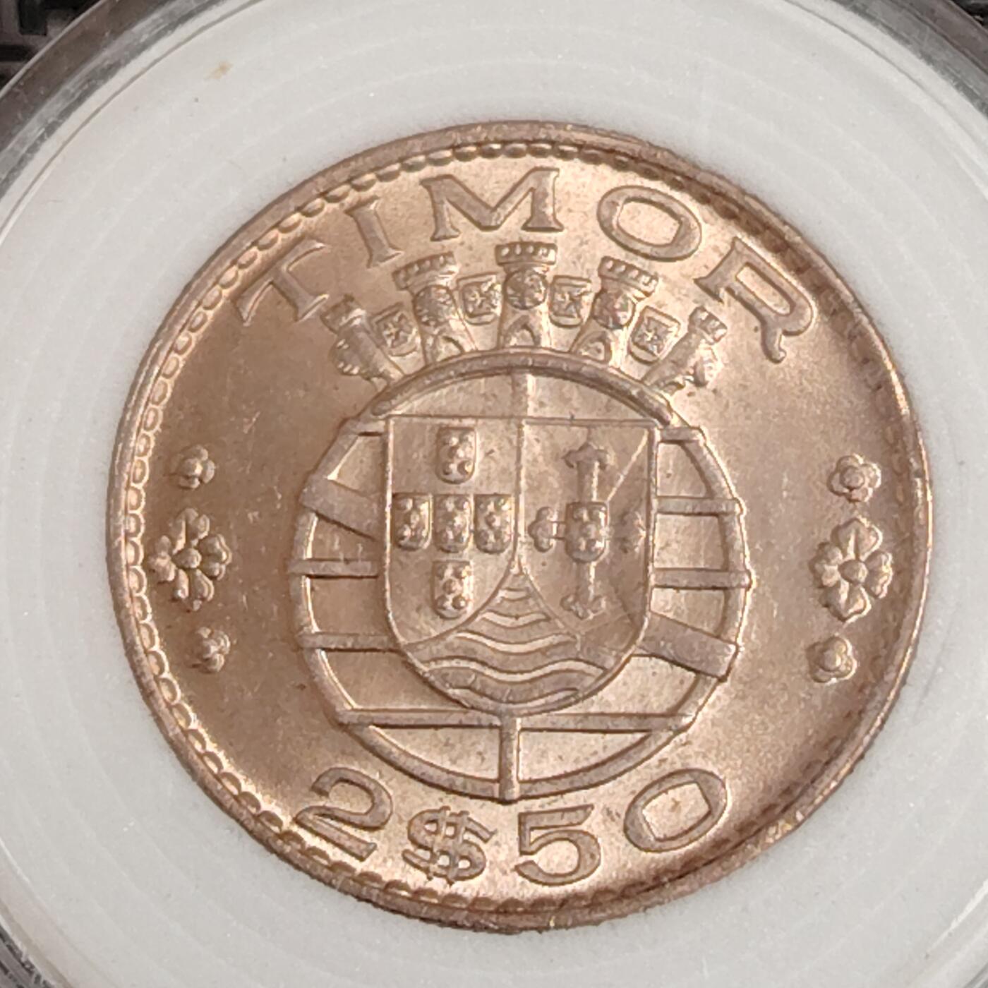 布加迪🐬～世界钱币(上海)🌾第 271 期 /  各国套币和散币 葡属帝汶 1970年 2.5埃斯库多 原光好品