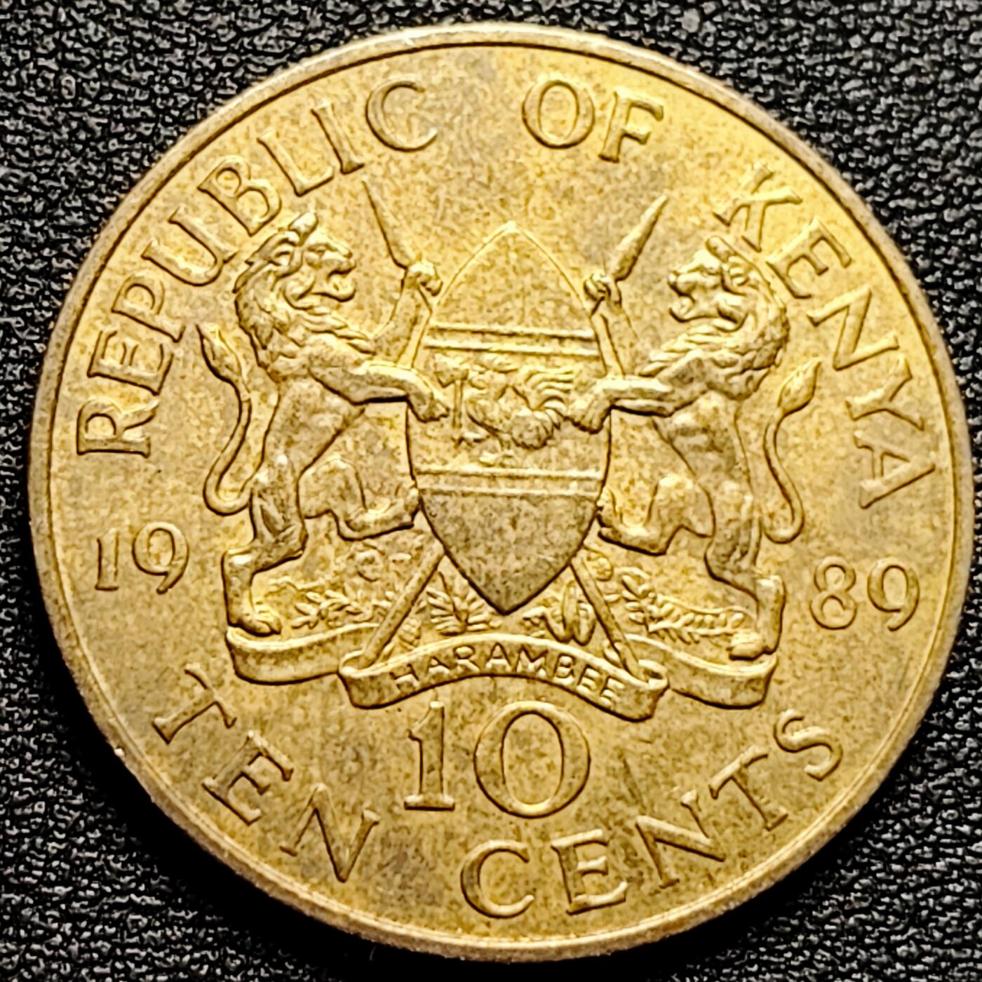泉币菌-第173场- 精品福利场 原铜光美品 首任总统乔莫 肯尼亚10分黄铜硬币1989年 30.8mm9.0g