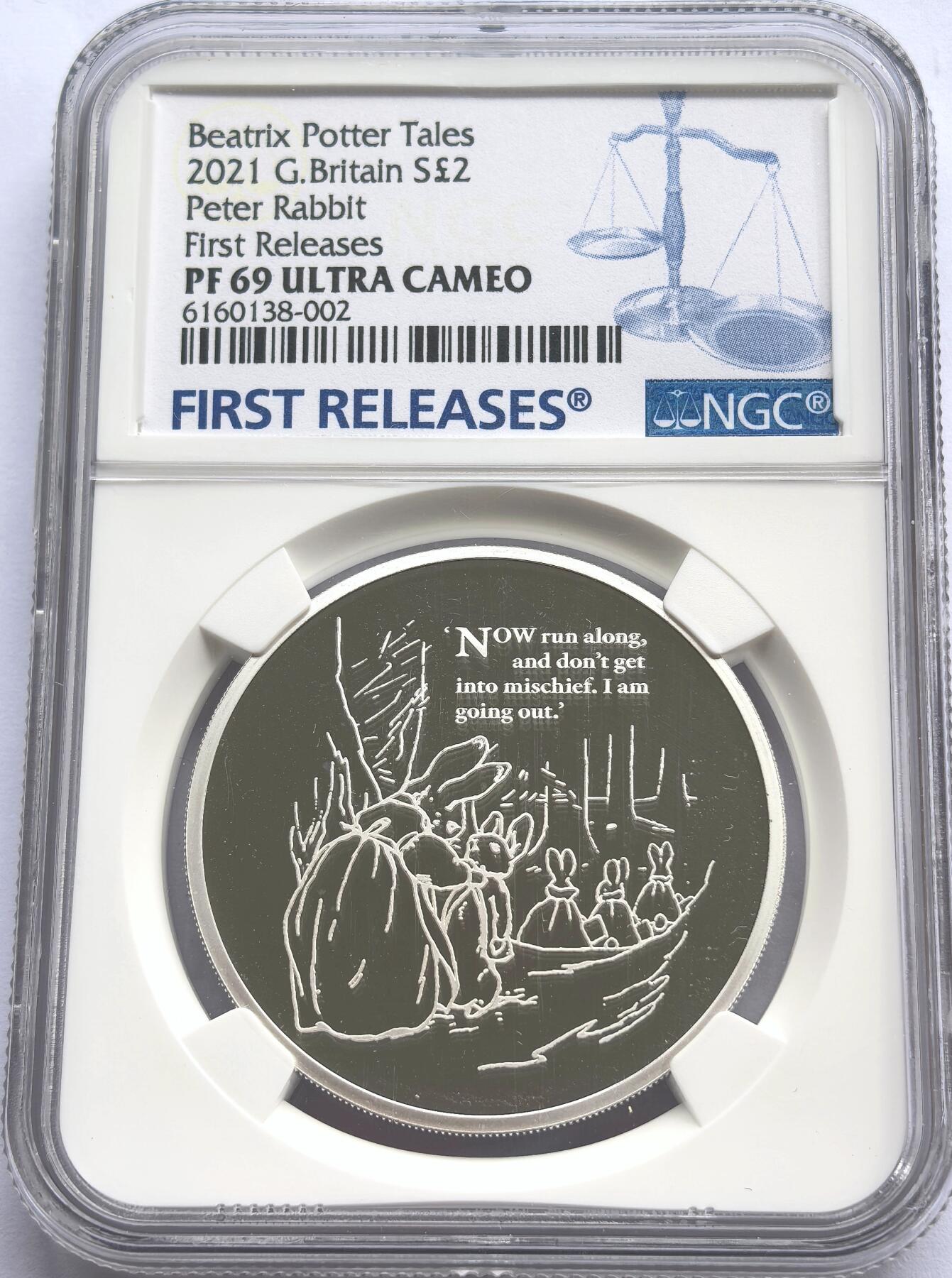 博洋堂世界钱币拍卖第158期（全场包邮） NGC PF69UC 首发2021年英国2英镑精制银币 彼得兔 1盎司999银 发行量：5000 盒证全