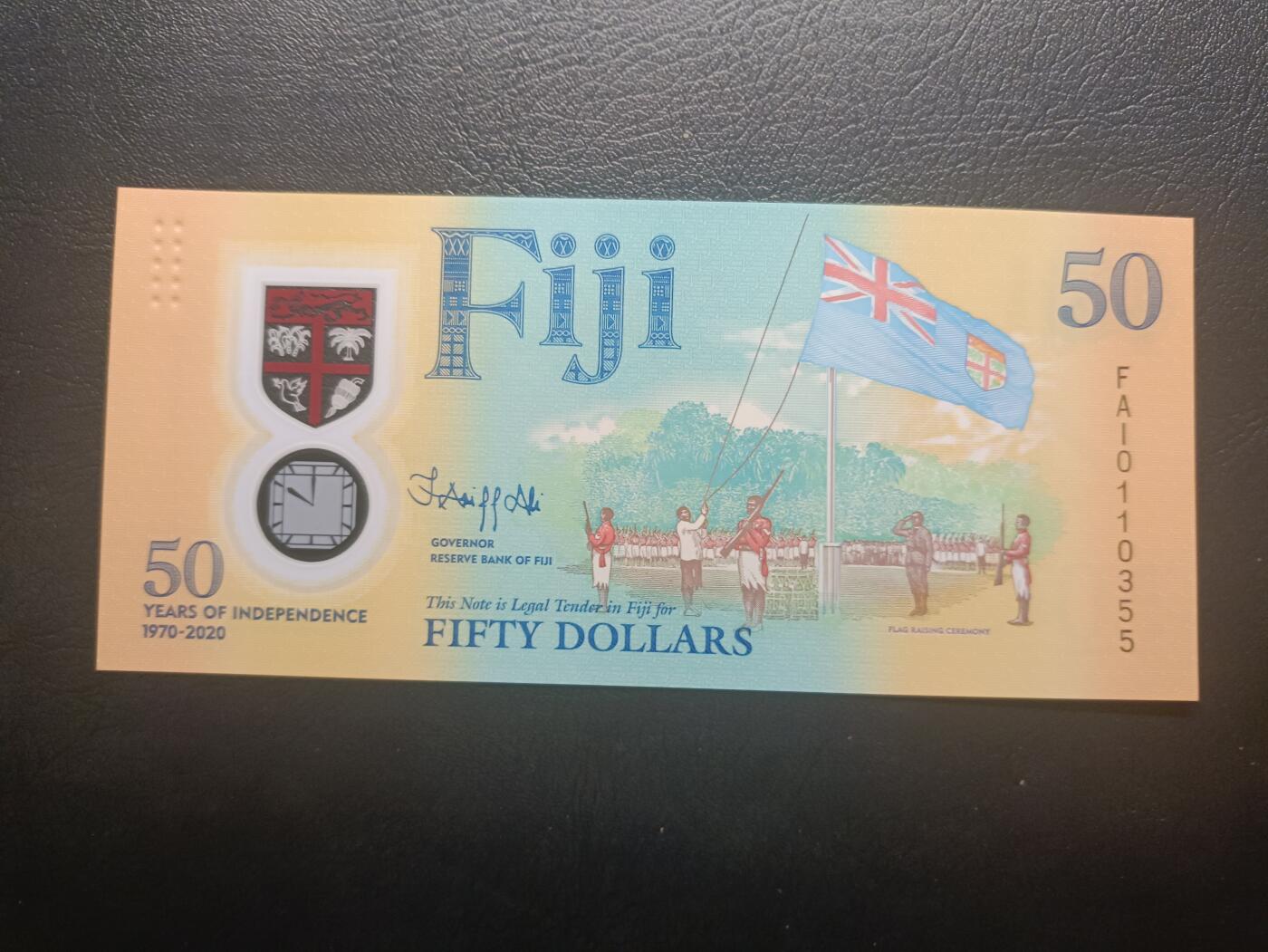 2026一月第四期，总214期 斐济2020年独立五十周年50元纪念钞UNC无47，升旗和原住民儿童