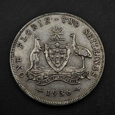 【淘币小摊】实时拍第八百五十三拍   散币银币场   满百包邮可预留二周 每周一统一发货   - 澳大利亚1936年乔治五世弗洛林银币