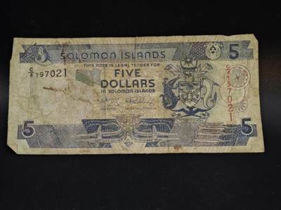 【淘币小摊】限时拍第八百五十二拍  无佣金福利纸币场  满百包邮可预留两周  周一统一发货  - 所罗门5元纸币【有折】